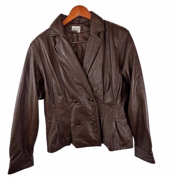 Together Jackets & Blazers - Together 9 Vintage Brown Genuine Leather Double Breasted Blazer Women’s Large